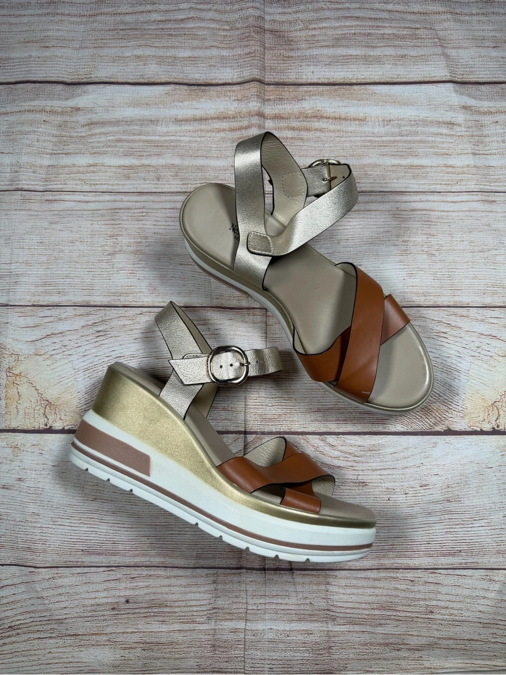Nero Giardini Metallic Gold & Brown Wedge Sandals